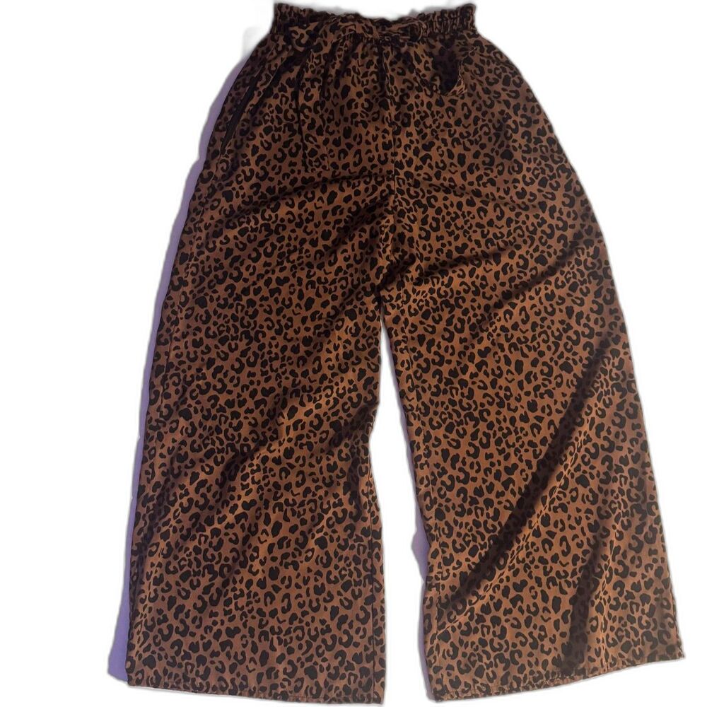 Sienna Sky XS Leopard Print Wide Leg Paperbag Pants Elastic Belted Animal Print